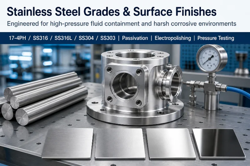 Stainless steel alloy flange and housing components in 17-4PH, SS316 and SS304