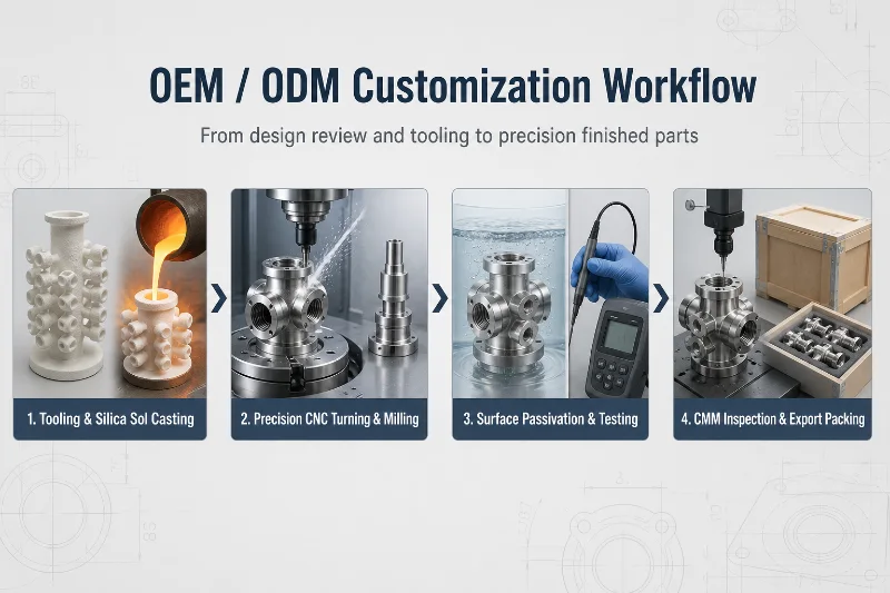 Silica sol investment casting and CNC machining process for custom stainless steel flange housings