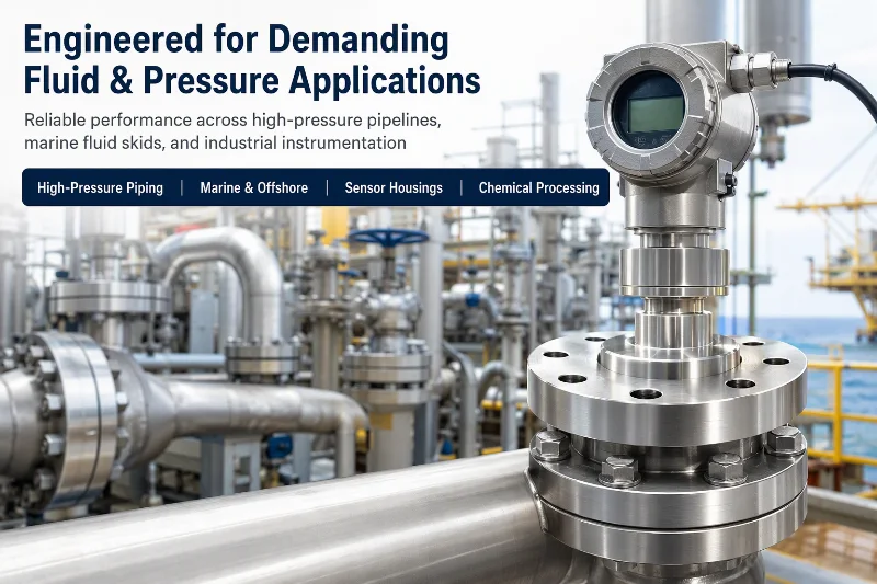 Custom stainless steel high pressure flange and housing components for industrial applications